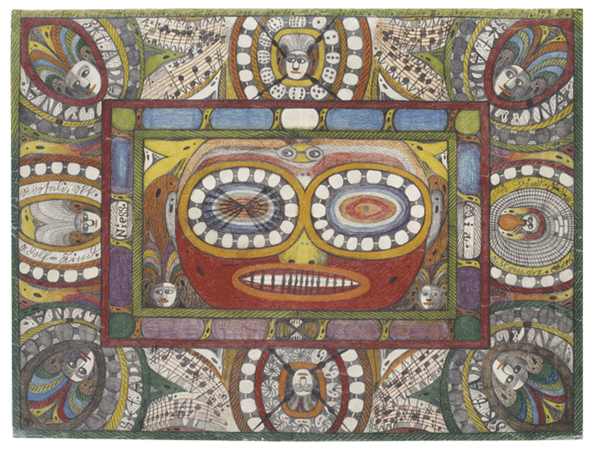 Saint Adolf portant les lunettes entre les deux villes géantes Niess et Mia