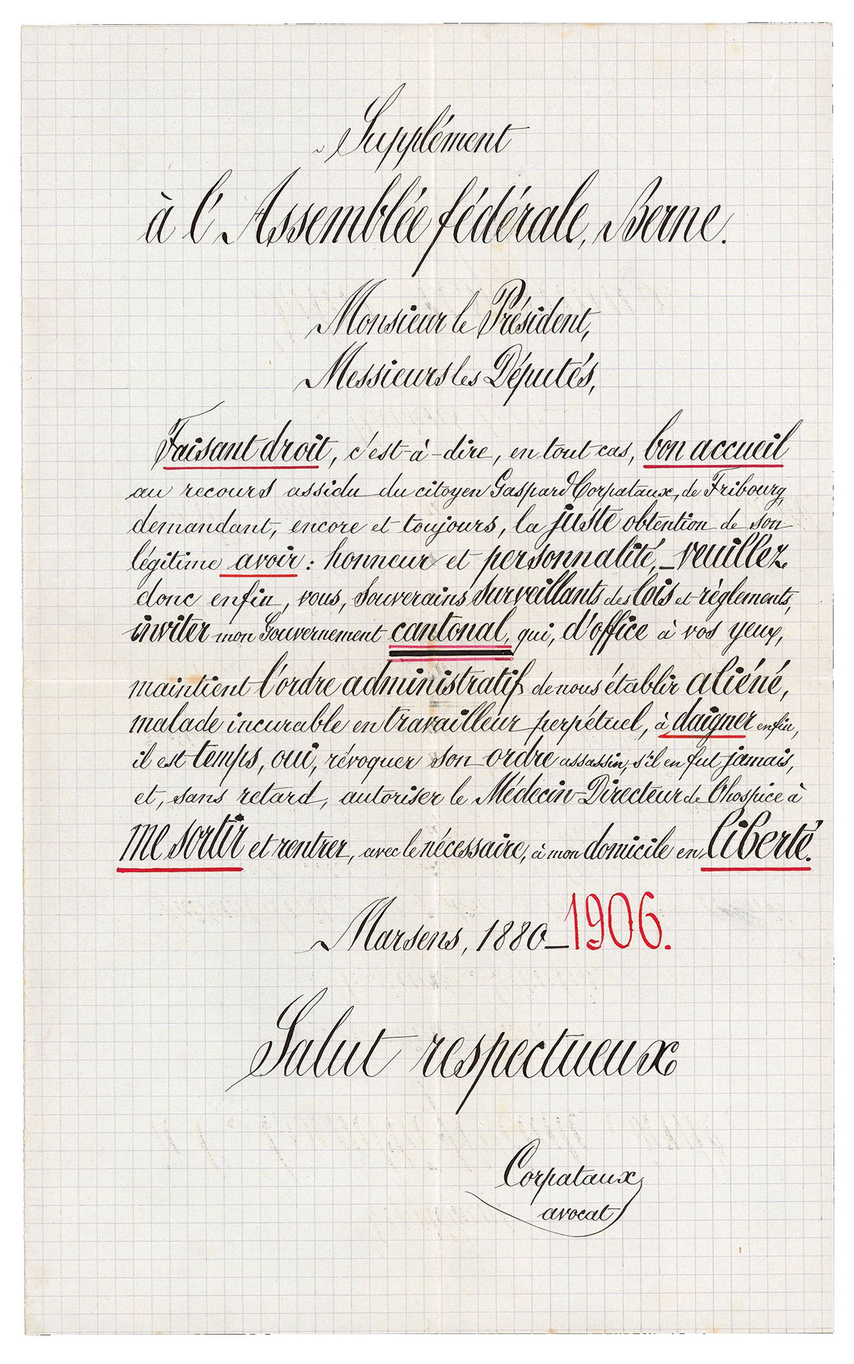 SUPPLEMENT A L'ASSEMBLEE FEDERALE, BERNE